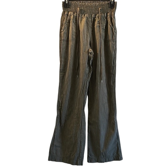 Willow Green Striped Cotton Pants Medium Boho Wide Leg - Picture 1 of 7